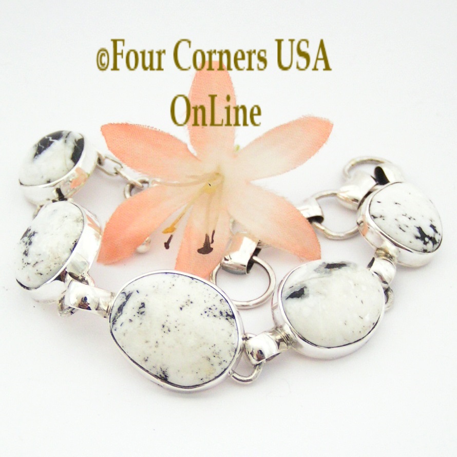 White Buffalo Turquoise Adjustable Length Link Bracelet Navajo Artisan Tony Garcia Four Corners USA OnLine Native American Jewelry NALB-1411