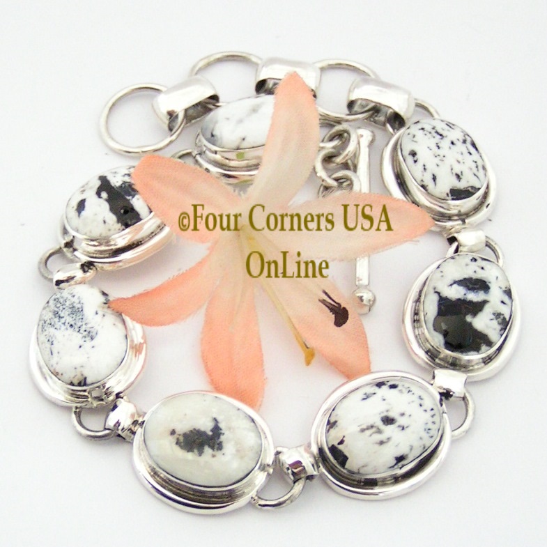 White Buffalo Turquoise Sterling Link Bracelet Navajo Artisan Wilson Padilla Four Corners USA OnLine Native American Jewelry NALB-1412