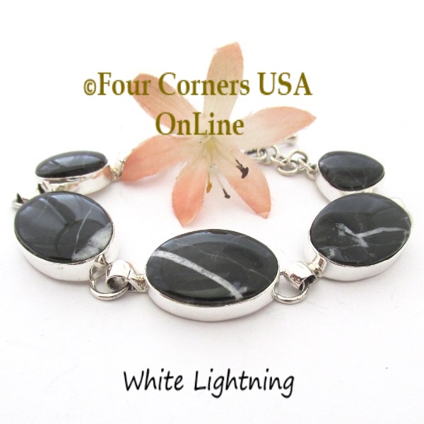 White Lightning Marble Link Bracelets Navajo Lyle Piaso Four Corners USA OnLine Native American Silver Jewelry