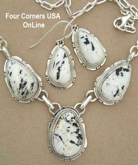 White Buffalo Turquoise Necklace Earring Set by Navajo Artisan Kathy Yazzie NAN-1405 Four Corners USA OnLine Native American Specialty Jewelry Store