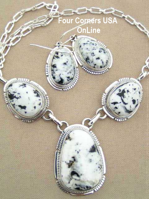 Sacred White Buffalo Turquoise Necklace Earring Set by Navajo Artisan Kathy Yazzie NAN-1406 Four Corners USA OnLine Specialty Native American Jewelry Collection