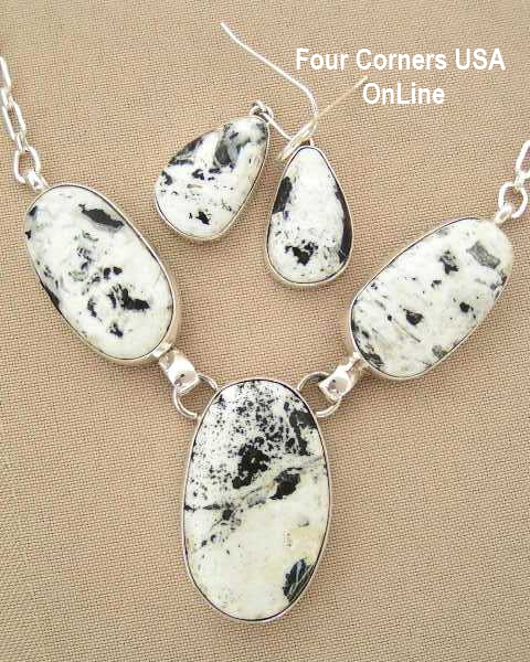 Large White Buffalo Turquoise Necklace Earring Set by Navajo Artisan Tony Garcia Four Corners USA OnLine Native American Jewelry Store