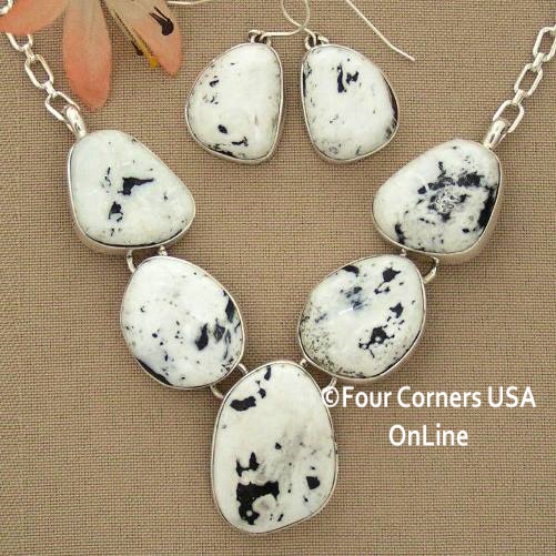 Large 5 Stone White Buffalo Turquoise Necklace Earring Jewelry Set Navajo Lyle Piaso Four Corners USA OnLine Native American Jewelry