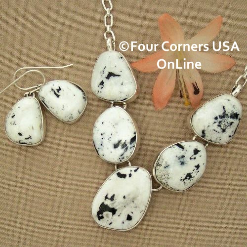 Large 5 Stone White Buffalo Turquoise Necklace Earring Jewelry Set Navajo Lyle Piaso Four Corners USA OnLine Native American Jewelry