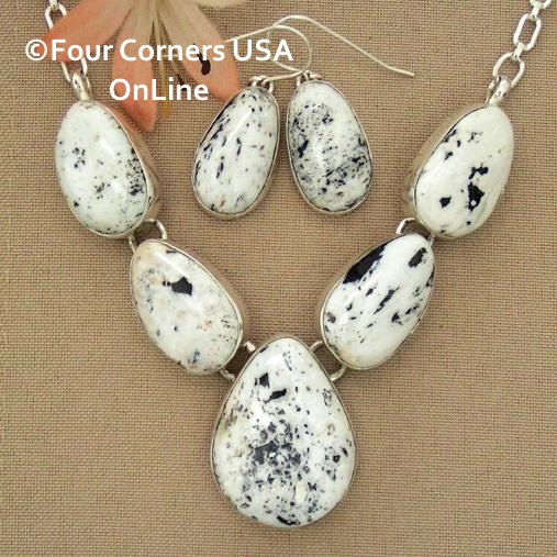 White Buffalo Turquoise Necklace Earring Jewelry Set Navajo Lyle Piaso NAN-1433 Four Corners USA OnLine