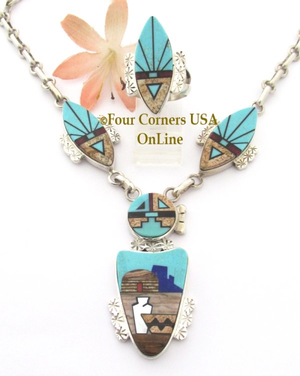 Pueblo Celebration Inlay Necklace Bridal Gift Four Corners USA OnLine Native American Wedding