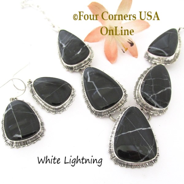 White Lightning Necklace Earring Jewelry Sets Navajo Lyle Piaso Four Corners USA OnLine Native American Jewelry
