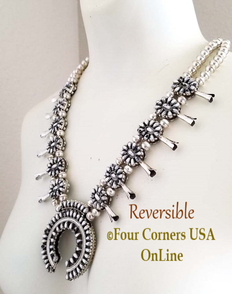Sterling Silver Denim Lapis Gemstone Squash Blossom Naja Necklace 16 t –  American West Jewelry