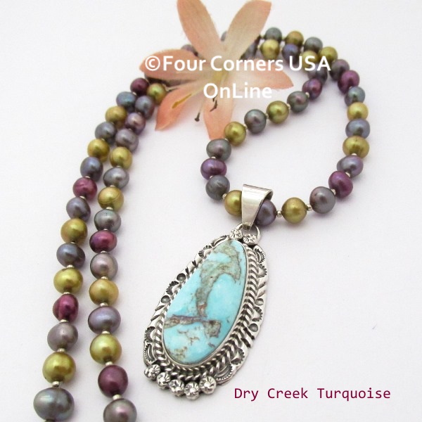 Dry Creek Turquoise Pendant Multi Color Adjustable Bead Necklace Navajo Nita Edsitty NAP-1437BDS Four Corners USA OnLine Native American Jewelry