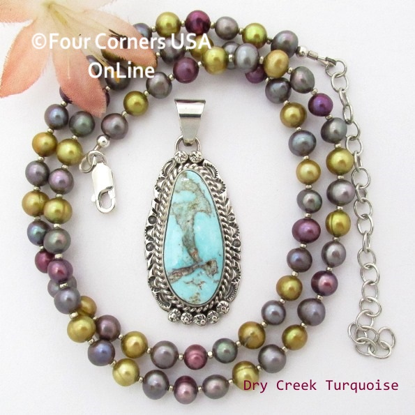 Dry Creek Turquoise Pendant Multi Color Adjustable Bead Necklace Navajo Nita Edsitty NAP-1437BDS Four Corners USA OnLine Native American Jewelry