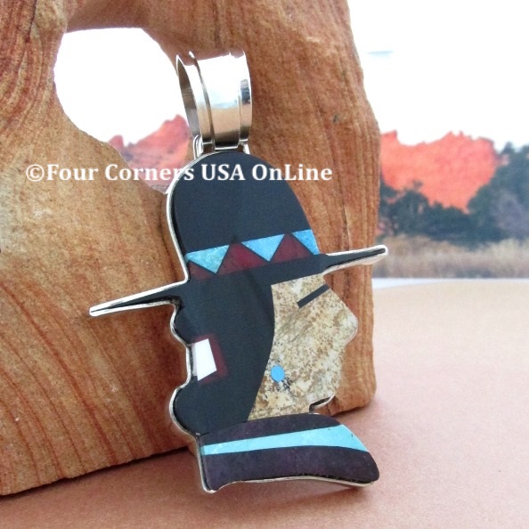 Profile Inlay Pendant Navajo Artisan Calvin Desson Four Corners USA OnLine Native American Silver Jewelry