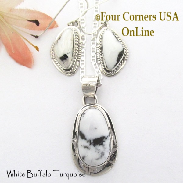 White Buffalo Turquoise Navajo Jewelry Sets Phillip Sanchez Four Corners USA OnLine Native American Silver Jewelry
