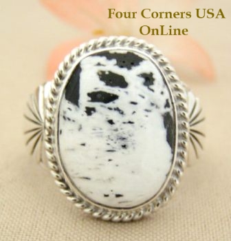 Men's White Buffalo Turquoise Ring Size 12 3/4 Navajo Tony Garcia Four Corners USA OnLine Native American Indian Silver Jewelry NAR-1476