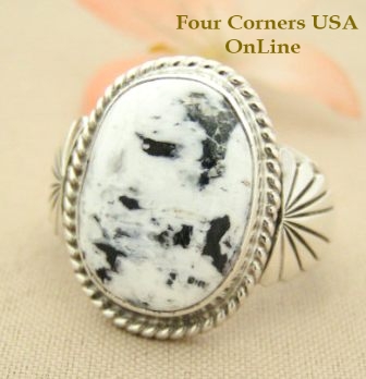 Men's White Buffalo Turquoise Ring Size 11 1/2 Navajo Tony Garcia Four Corners USA OnLine Native American Indian Silver Jewelry NAR-1478 