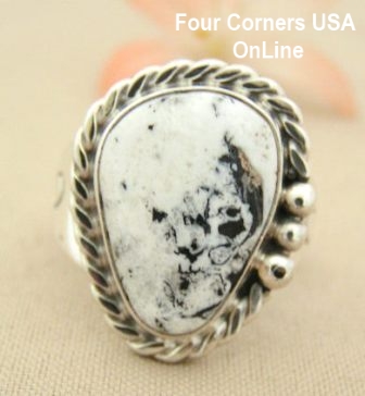 Men's White Buffalo Turquoise Ring Size 12 Four Corners USA Navajo Silver Jewelry NAR-1481