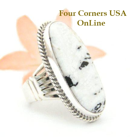 White Buffalo Turquoise Ring Size 7 by Navajo Artisan Tony Garcia NAR-1510 Four Corners USA OnLine Native American Silver Jewelry