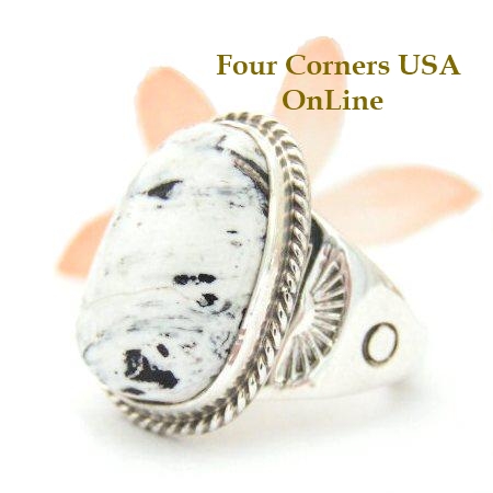 Men's White Buffalo Turquoise Ring Size 11 Navajo Tony Garcia Four Corners USA OnLine Native American Indian Silver Jewelry