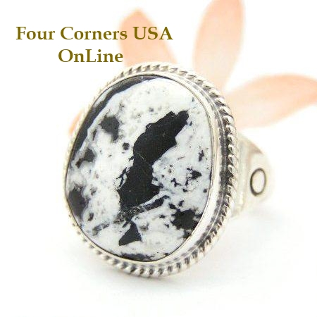 Men's White Buffalo Turquoise Ring Size 12 Navajo Phillip Sanchez Four Corners USA OnLine Native American Indian Silver Jewelry