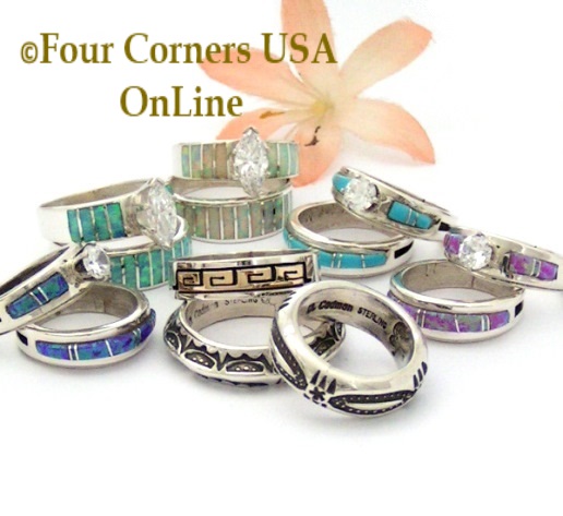 Native American Navajo Engagement Wedding Ring Sets Band Rings Four Corners USA OnLine Jewelry