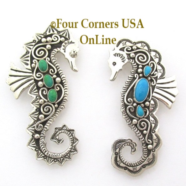 Silver Seahorse Pin Brooch Pendant Navajo Lee Charley Four Corners USA OnLine Native American Wearable Art Jewelry