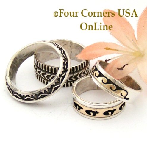 Navajo Silver Wedding Band Rings Four Corners USA OnLine Native American Jewelry