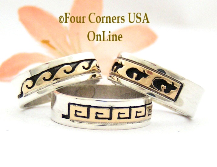 14K Gold Sterling Band Rings Navajo Skeets Family Four Corners USA OnLine Native American Jewelry