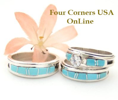 Turquoise Bridal Engagement and Bridegroom Set by Wilbert Muskett jr. Four Corners USA OnLine Native American Jewelry