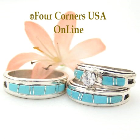 Turquoise Bridal Engagement Wedding Band Ring Sets