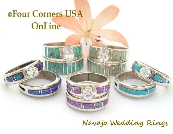 native american wedding band sets