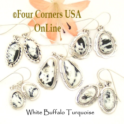 Sacred White Buffalo Turquoise Earrings Four Corners USA OnLine Native American Navajo Jewelry