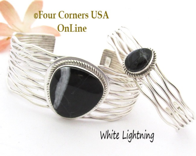 White Lightning Weave Cuff Bracelet Navajo Silversmith Murphy Platero Four Corners USA OnLine Native American Jewelry