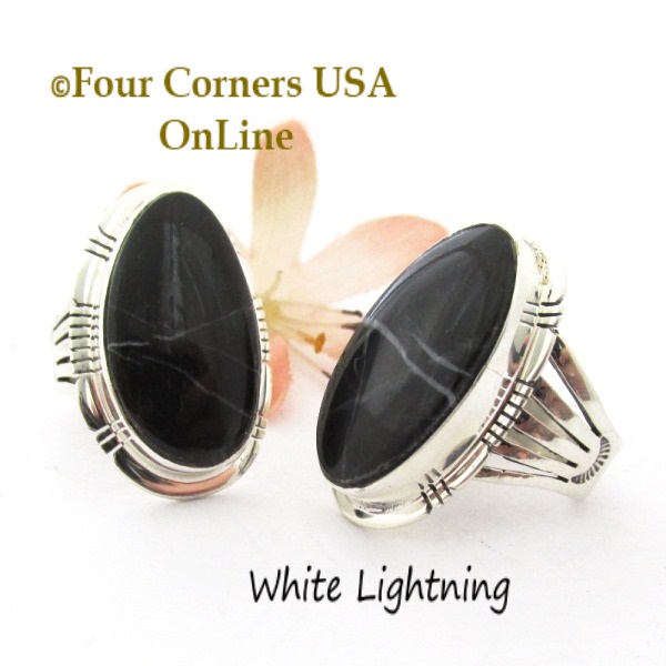 White Lightning Marble Rings Navajo Silversmith Phillip Sanchez Four Corners USA OnLine Native American Jewelry