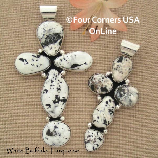 White Turquoise Cross Pendants by Navajo Lyle Piaso at Four Corners USA OnLine Native American Jewelry