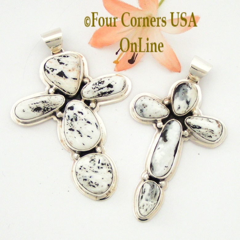 White Turquoise Cross Pendants Four Corners USA OnLine Native American Silver Jewelry