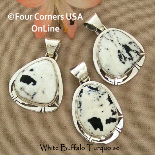 White Buffalo Turquoise Navajo Phillip Sanchez Four Corners USA OnLine Native American Silver Jewelry