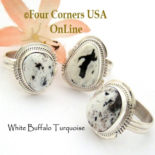 White Buffalo Turquoise Rings for Men and Women Four Corners USA OnLine Native American Navajo Silver Jewelry