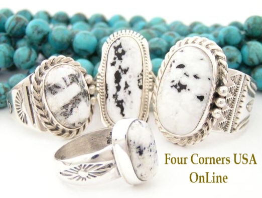 White Buffalo Turquoise Rings for Men and Women Four Corners USA OnLine Native American Navajo Silver Jewelry