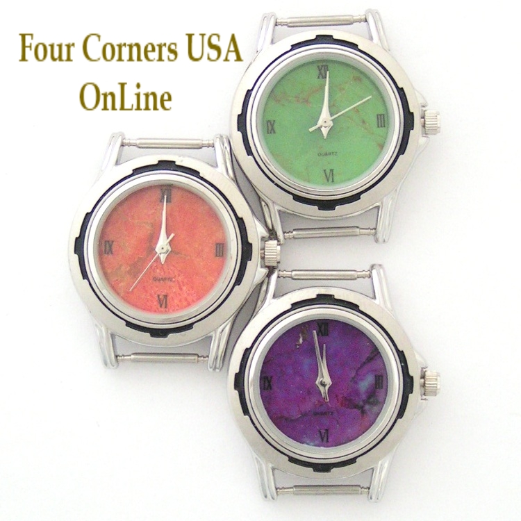 Mohave Purple Turquoise Stone Watch Faces, Mohave Green Turquoise Stone Watch Faces and natural color Apple Coral Watch Faces Four Corners USA Online Native American Jewelry