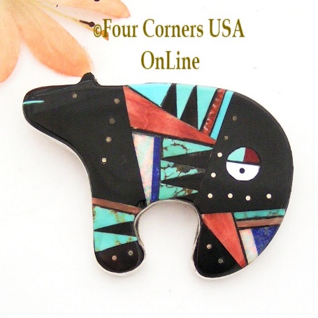 Zuni Inlay Bear Pin Pendant Four Corners USA OnLine Native American Jewelry